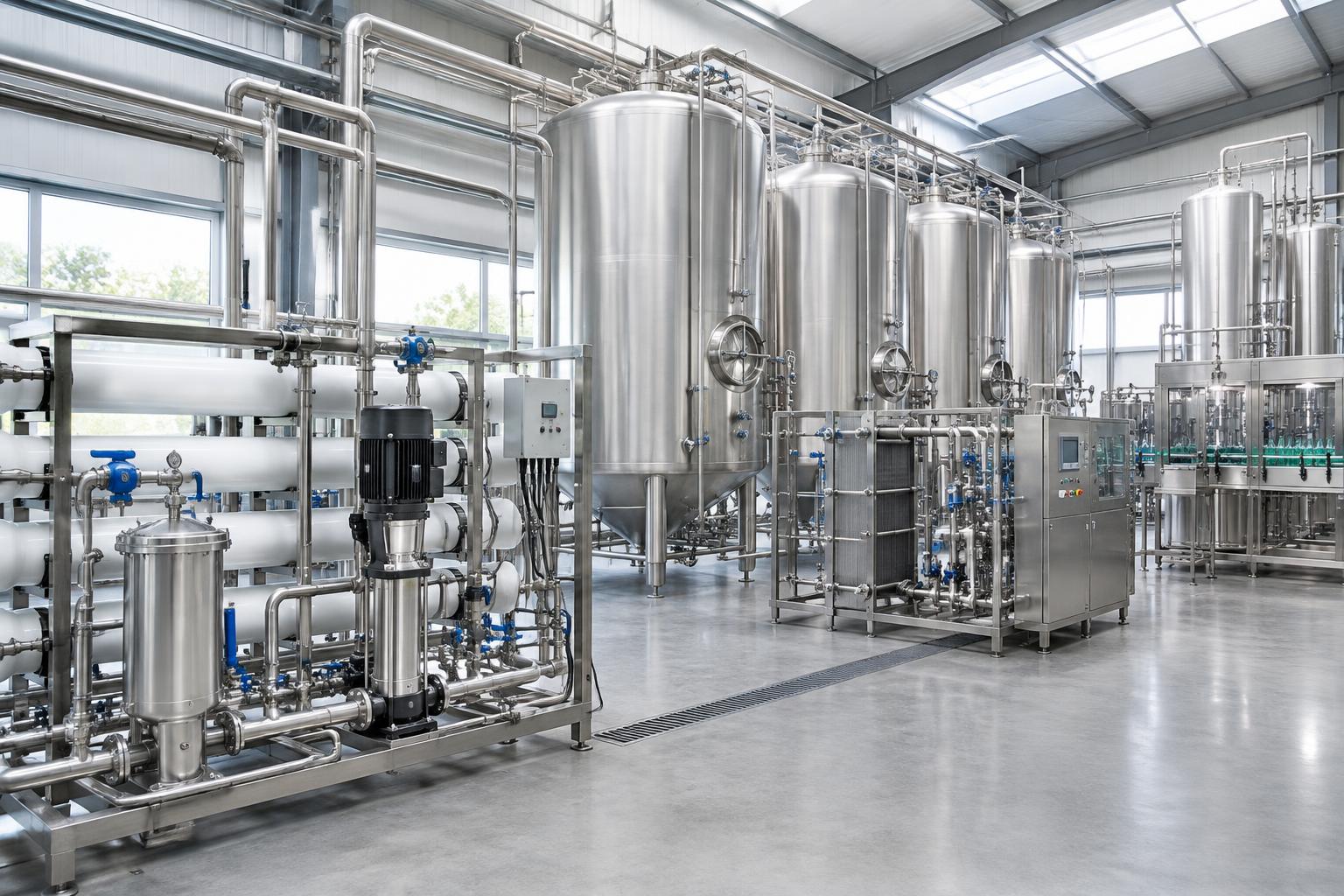 Illustrative stainless steel water-treatment and beverage-processing equipment